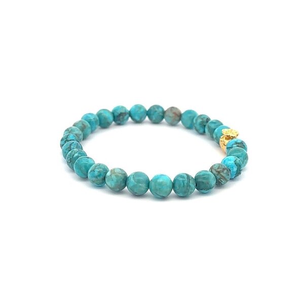 18K Gold Money Bag Turquoise Gemstones 6mm Lucky Charm Elastic Bracelet - Picture 5 of 5